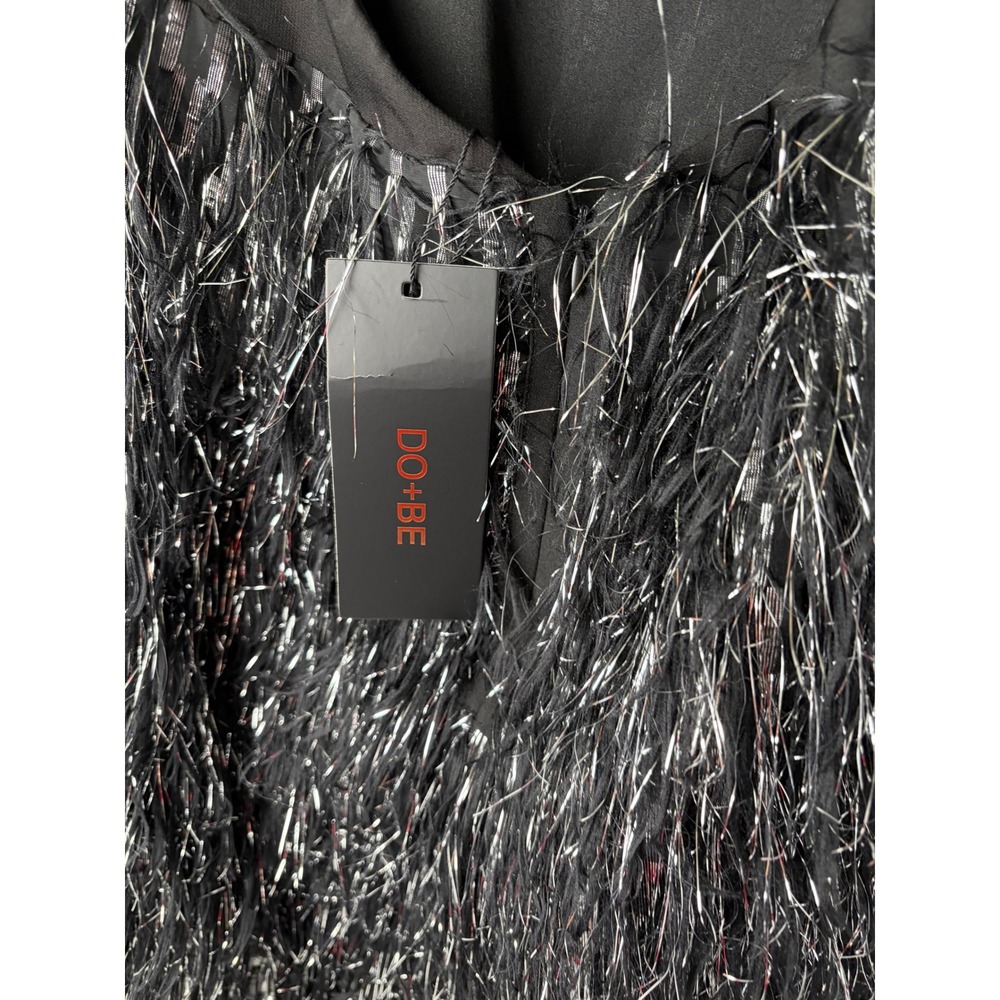 DO+BE Black Silver Tinsel Fringe Open Back Halter Mini Dress GY2191 NWT Large - Picture 5 of 13